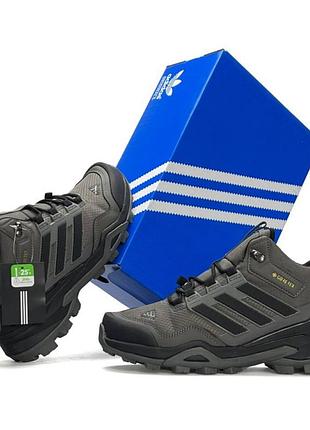 Мужские зимние кроссовки adidas terrex fur gore-tex taupewood качественные высокие кроссы утепленные мехом серо коричневые адидас 43