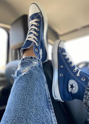 Високі жіночі кеди converse all star конверс ол стар текстильні сині для весни та літа