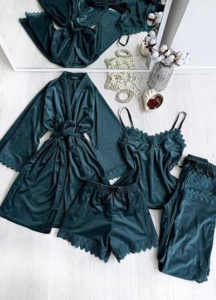 Комплект жіночий четвірка халат майка шорти штани amelia collection s хвиля