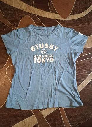 Брендова блакитна футболка stussy @ harajuku tokyo (оригінал)