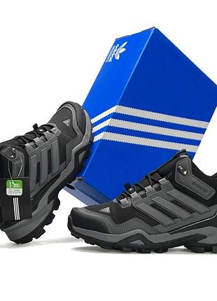 Мужские зимние кроссовки adidas terrex fur gore-tex качественные высокие кроссы утепленные мехом черно серые адидас терекс 44