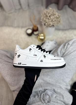 Кроссовки nike force low x chrome hearts найк форс лоу х хром хартс белые для мужчин и женщин на каждый день