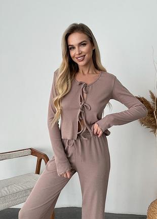 Комплект жіночий двійка кофта та штани nicole collection m капучіно