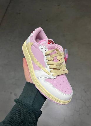Кеди nike jordan 1 low x travis scott shy pink, жіночі кросівки найк джордан треві скотт рожеві