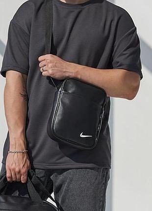 Сумка черная nike Эко кожа сумка найк сумка мужская сумка через плечо борсетка кожаная борсетка найк 2