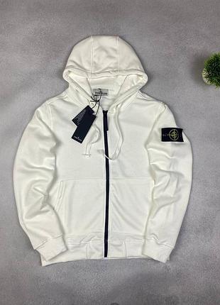 Зіп-худі stone island біле / кофта стон айленд на замку / худі з патчем