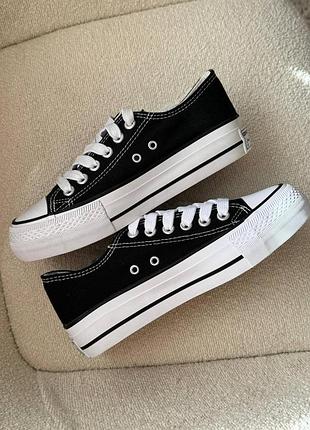 Низкие кеды converse all star конверс олл стар черные для женщин на платформе