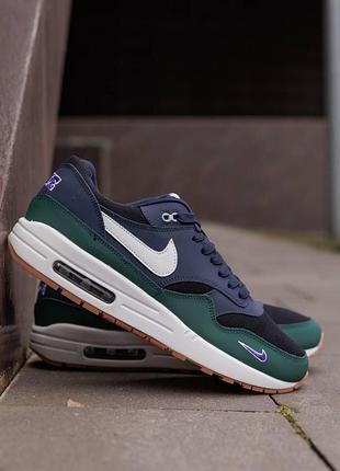 Кроссовки мужские nike air max 1 gorge green, найк эир макс 1 зеленые с синим 41