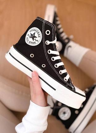 Кеди жіночі converse all star конверс олл стар із текстилю чорні та білі для прогулянок і зустрічей