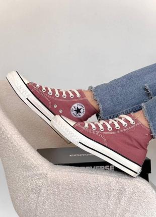 Высокие женские кеды converse all star конверс олл стар розовые текстильные для весны и лета