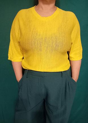 Топ ляний трикотажний жовтий легкий на літо розмір l xl недорого