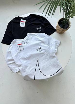 Мужская хлопковая футболка nike swoosh - брендовая футболка найк с большим логотипом (черная, белая)