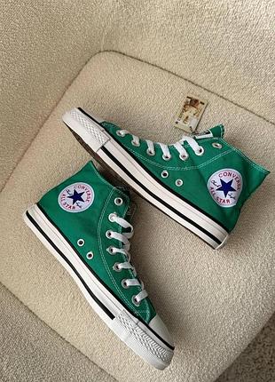 Стильные женские кеды converse all star конверс алл стар высокие зеленые для весны и лета