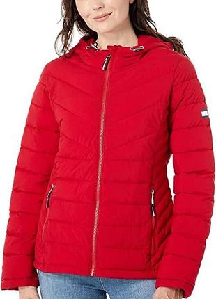 Куртка tommy hilfiger, стрейч-складывающаяся, с капюшоном, красный, размер m.100% оригинал usa