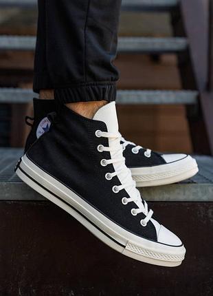 Кеды converse chuck taylor classic black high высокие черные конверсы с белой подошвой