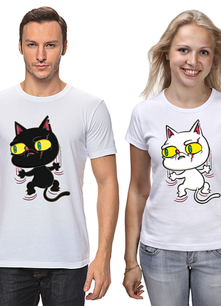 Парні футболки з принтом "чорний кіт і біла кицька" push it