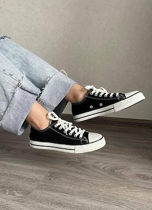 Низькі жіночі кеди converse all star конверс олл стар текстильні чорні легкі на щодень