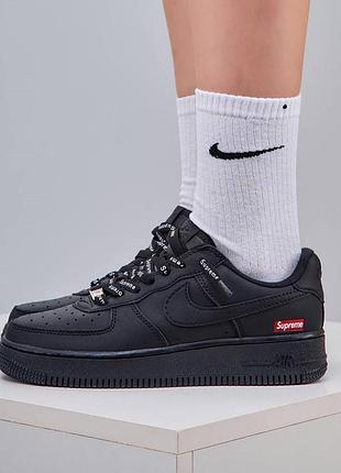 Кроссовки nike air force 1 x supreme black, кеды найк эир форс суприм черные