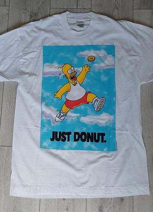 Вінтажна  чоловіча біла футболка 90-х принт the simpsons gomer just donut мерч south park futurama (размер xl)