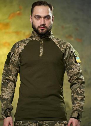 Чоловіча тактична кофта хакі з липучками на рукавах міцна військова сорочка піксель з карманами демісезонна під шеврон