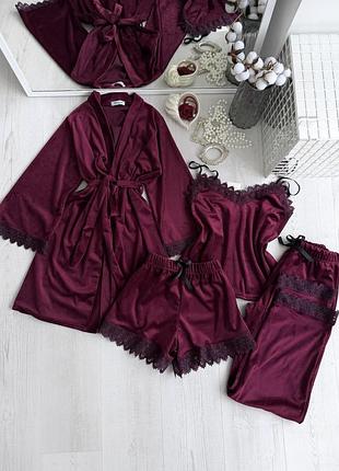 Комплект жіночий четвірка халат майка шорти штани amelia collection xl марсала