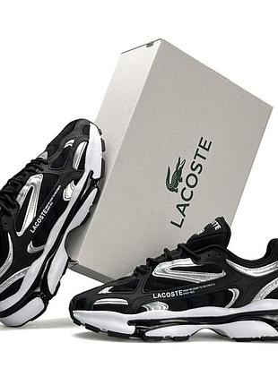 Мужские кроссовки lacoste l003 2k24 черно белые кроссы текстильные лакосте кожаные обувь на весну лето вьетнам 46