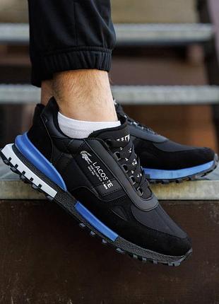 Кроссовки мужские lacoste elite active black blue лакост элит актив черные с синим легкие комфортные