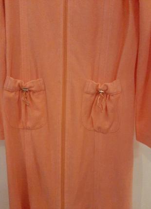 Красивый махровый халат персикового цвета3 фото