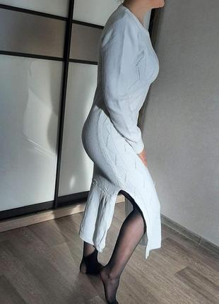 Длинное вязаное тёплое платье с разрезами по бокам5 фото