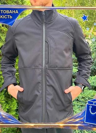 Водонепроницаемая мужская куртка soft shell черная для активного отдыха и повседневной носки ветрозащитн dm-11