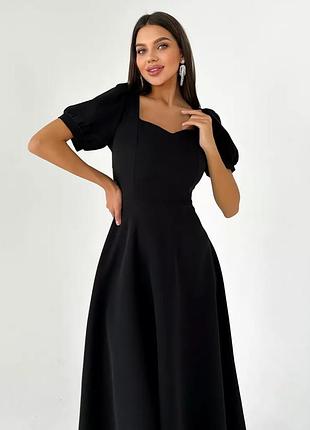 Классическое женское платье-миди с коротким рукавом, черное xs