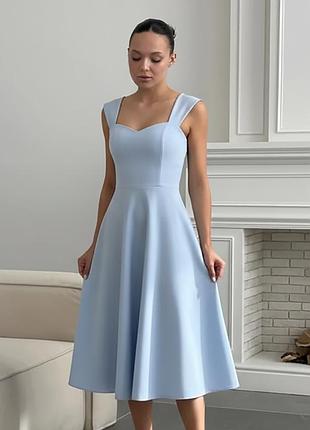 Стильное классическое сдержанное нарядное вечернее платье, голубое xs