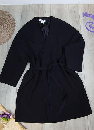 Жіноче пальто h&m демісезонне на запах з поясом чорне розмір l (48)