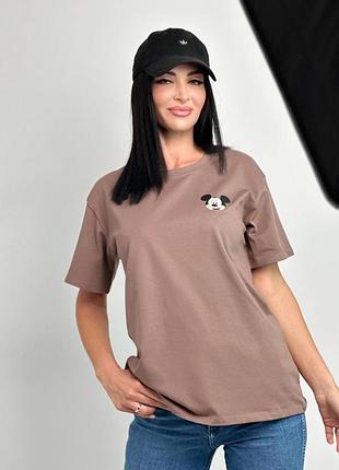 Женская футболка с принтом свободного кроя базовая 100% хлопок 54/56, мокко