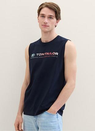 Майка tanktop with a logo print 1041866хх10668 tom tailor l темно-синий 1041866х10668 xl