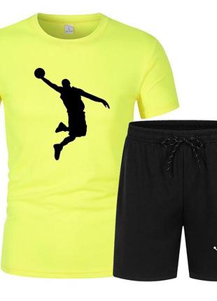Спортивний костюм чоловічої літньої стильний джордан шорти + футболка літній спортивний комплект m