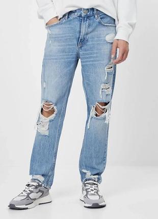 Джинси bershka вільного крою дірки 5463 222 blue