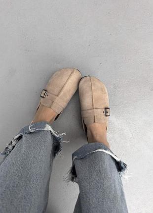 Замшевые сабо, шлепанцы, клоги с ремешком в стиле birkenstock meideli женские бежевый 41 (26 см) (d95-10 beige)