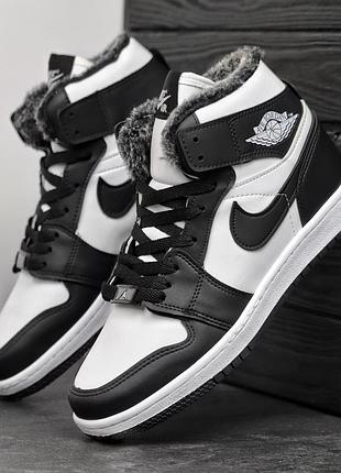 Зимние мужские кроссовки найк аир джордан nike air jordan 1 black white чёрный белый 40