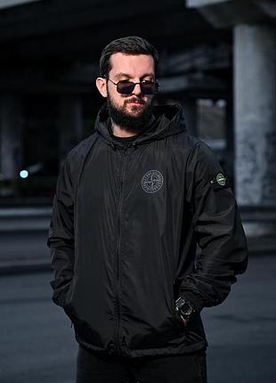 Ветровка мужская stone island, легкая куртка с капюшоном, черная l