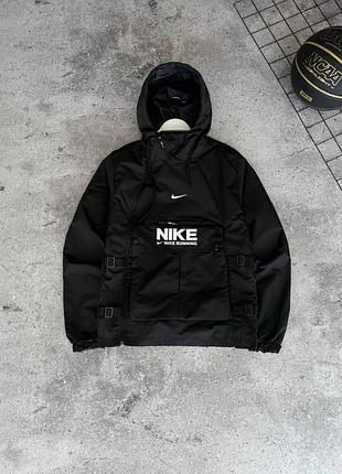 Чоловічий анорак nike чорна, вітровка nike з капюшоном, спортивний анорак nike весна-осінь, водовідштовхувальна вітровка nike xxl