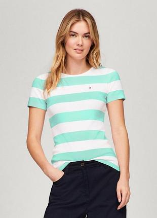 Женская футболка tommy hilfiger (197232843847) s белая (в зеленую полоску)