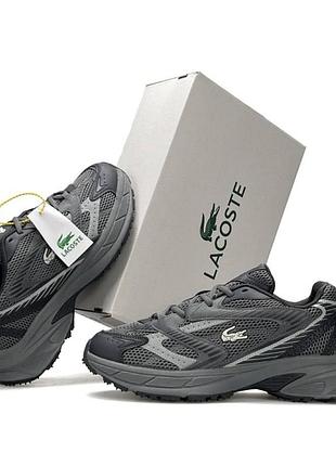 Мужские кроссовки lacoste l003 neo shot grey повседневные летние кроссы лакоста серые кожа сетка 42