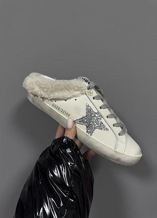 Golden goose | superstar white / silver sparkle fur premium ❄️