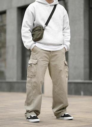Карго штаны oversize light grey с поясом вт5296