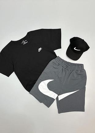 Футболка черная + кепка + шорты серые nike big