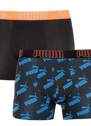 Трусы-боксеры puma big logo aop boxer 2p черный, синий чел m 501012001-030 s
