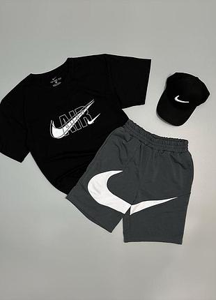 Футболка черная nike air + кепка + шорты серые nike big
