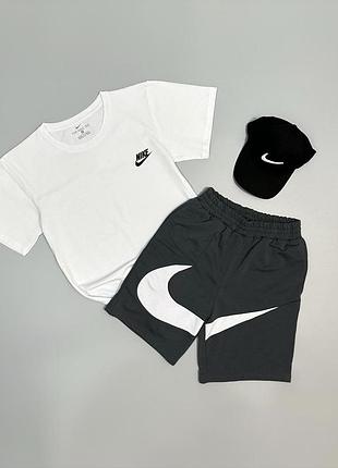 Футболка белая + кепка + шорты серые nike big
