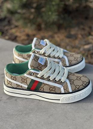 Женские кеды gucci sneakers tennis 1977 beige, бежевые кроссовки гуччи теннис 1977